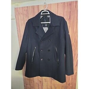 VICTORINOX Mens Navy Wool Double Breasted Zip Pockets Casual Pea Coat Jacket XXL
